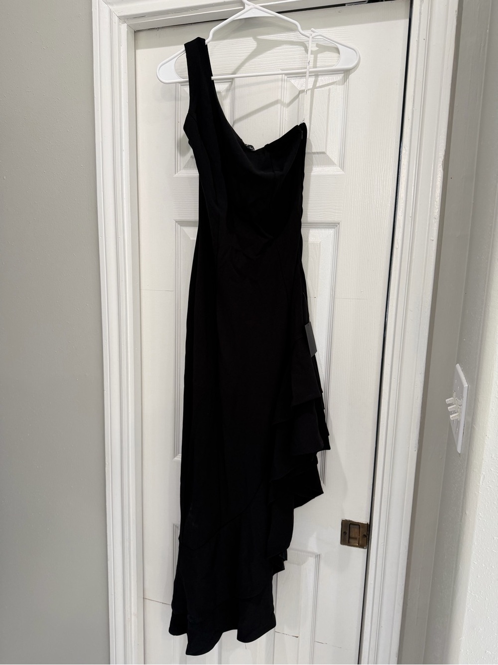Lulu's Black One-Shoulder Ruffle Evening Gown